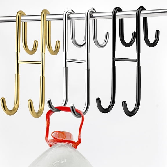 Double Sided Stainless Steel Door Hook, 9.9 Inch No-Drill Bathroom Towel Hanger, Modern Glass Door Mounted Hook for Kitchen & Bath, Multi-Purpose Heavy Duty Coat Hook, Silver/Black/Gold