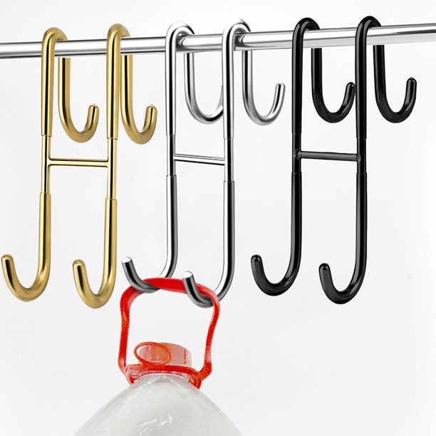 Gancho para abrigos dobles de acero inoxidable – ganchos metálicos antiadherentes para puertas de cristal de baño colgantes, sin instalación de taladro, oro plateado, organizador duradero de 9,9