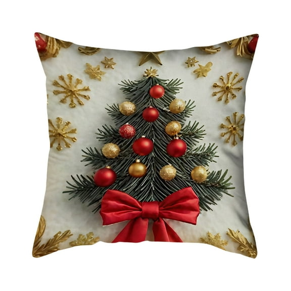 Cheapark 3D Gold Christmas Tree Pillow Cover - Festive Themed Cushion, Stylish Decor for Sofa & Bedroom Holiday Ambience