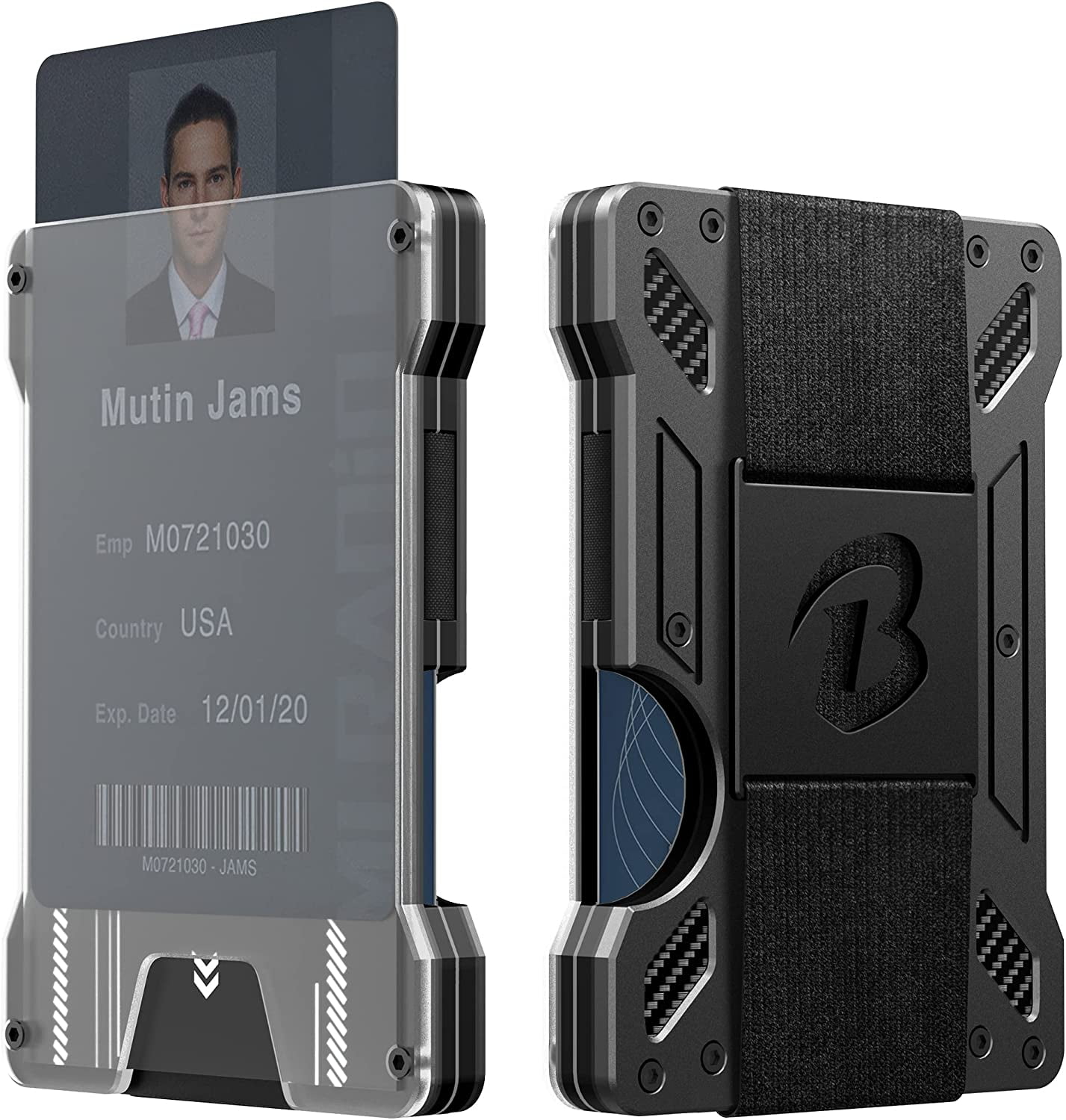 Wallet For Men - Slim Aluminum Metal Mens Wallets with 1 Clear window ID Badge Holder, RFID Blocking, Holds up 15 Cards with Cash Strap. Ultra-Thin Credit Card Holder Minimalist Wallet