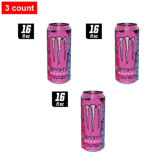 Monster Zero Sugar Ultra Fantasy Ruby Red Energy Drink Can 16 fl oz - 3 count
