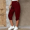 thumbnail image 5 of DXOUPM Womens Capris Summer New Casual Cropped Elastic Pants for Women Fashion Red M, 5 of 7