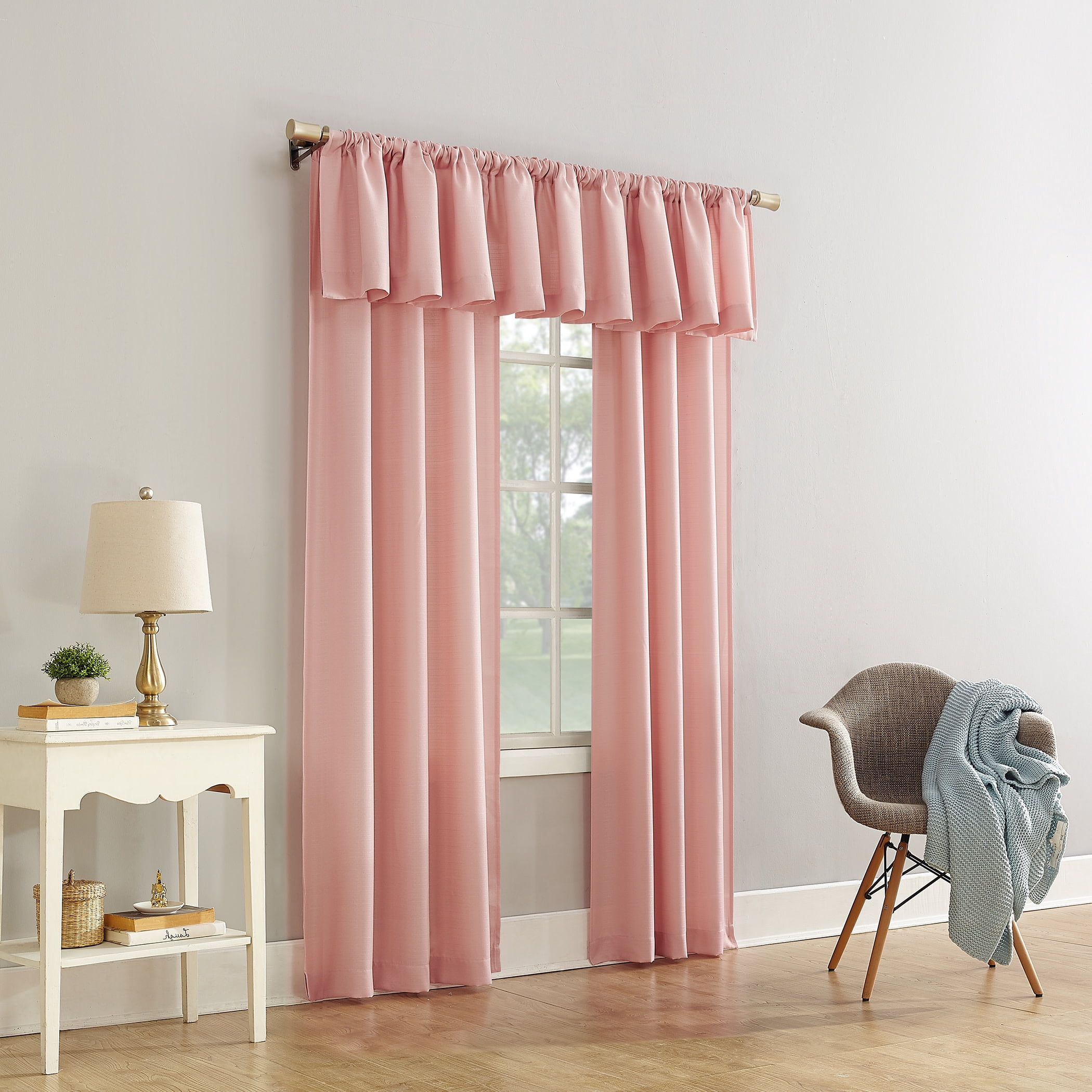 Mainstays Lauren Semi-Sheer Textured Solid Rod Pocket Curtain Valance, Blush, 56 in W x 17 in L