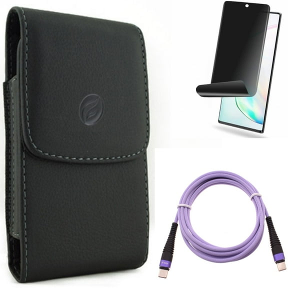 Privacy Screen Protector & Purple 6ft PD Cable & Case Belt Clip for Samsung Galaxy Note 20 (6.7") - Combo with TPU Film Anti-Peep & Type-C to USB-C Long Charger Cord & Leather Holster