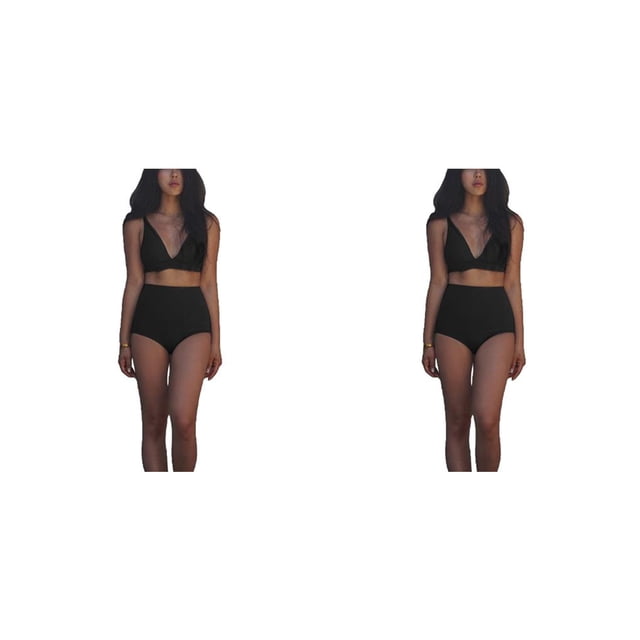 Naiovety Conjunto de traje de baño dividido para mujer Traje de baño sin mangas de color sólido Ropa de playa Negro M Negro XL 2piezas