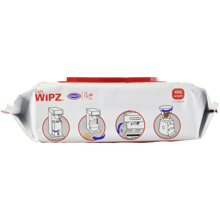 Cafe Wipz Coffee Equipment Cleaning Wipes, Fragrance-Free, 100 Wipes/Bag, 12 Bags/Carton Cafe Wipz Coffee Equipment Cleaning Wipes, Fragrance-Free, 100 Wipes/Bag, 12 Bags/Carton