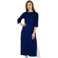 thumbnail image 1 of Bimba Kurta Kurti en Rayonne Bleu Uni pour Femmes Manches 3/4 Tunique Décontractée Formelle, 1 of 2