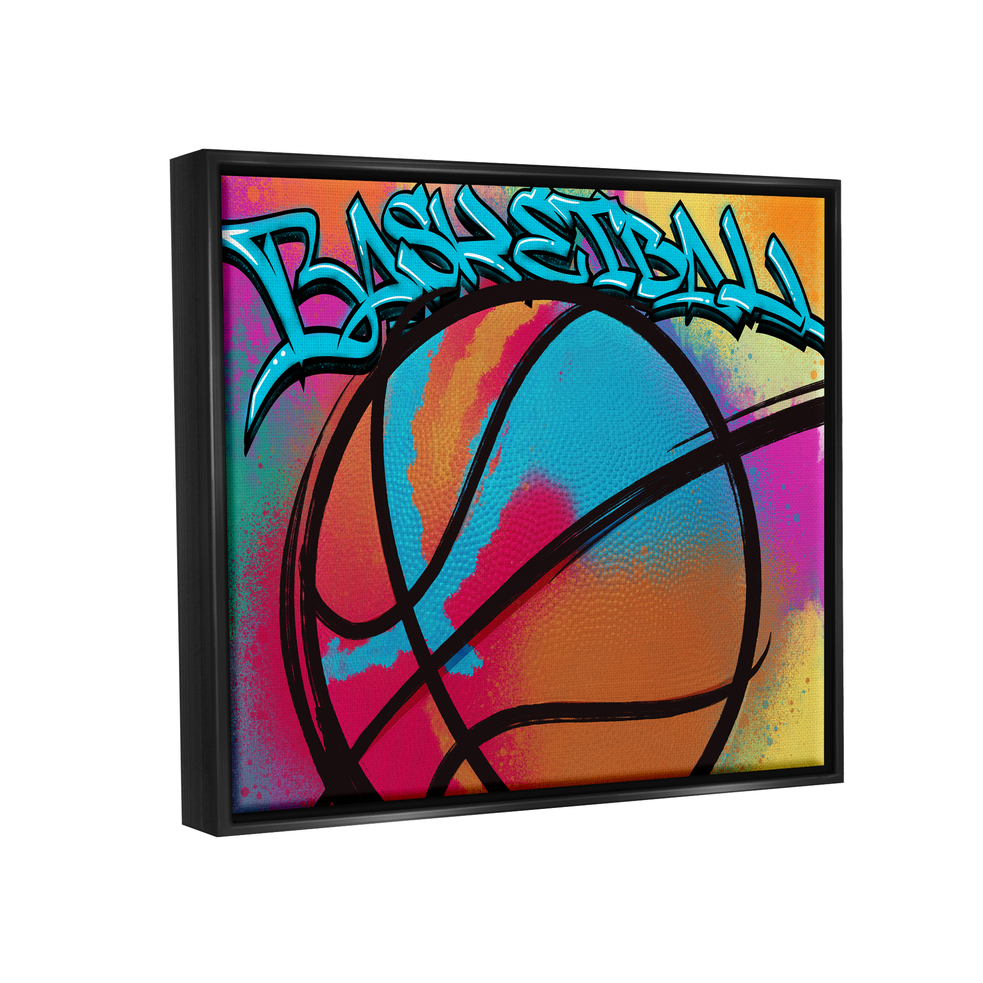 Stupell Industries Urban Sports Basketball Abstract Painting Black Floater Framed Canvas Art Print Wall Art, 21 x 17