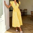 thumbnail image 5 of Ovbmpzd Maxi Summer Dresses for Women 2026 Yellow Tea-Length Striped Peasant Dresses V-Neck Casual Sleeveless Dresses Dresses,S, 5 of 6