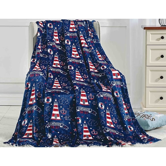 Faith, Hope, Love Home Décor Summertime by The Shore Extra Soft Microplush Throw Blanket (50" x 60") - Lighthouse