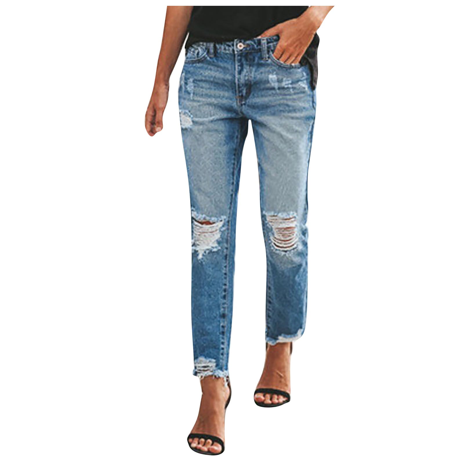 Ruziyoog Women Ripped Jeans Low Rise Jeans Flares Fashion Baggy Jeans ...