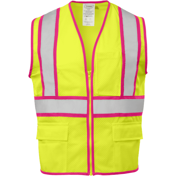 Ironwear 1284 Class 2 Safety Vest w/ Zipper & Pink Contrast Tape