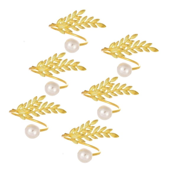 Set of 6 Pearls Metal Wheat Ear Napkins Rings Round Napkins Holder Buckles For Formal Dinner Party Decoration Accessories