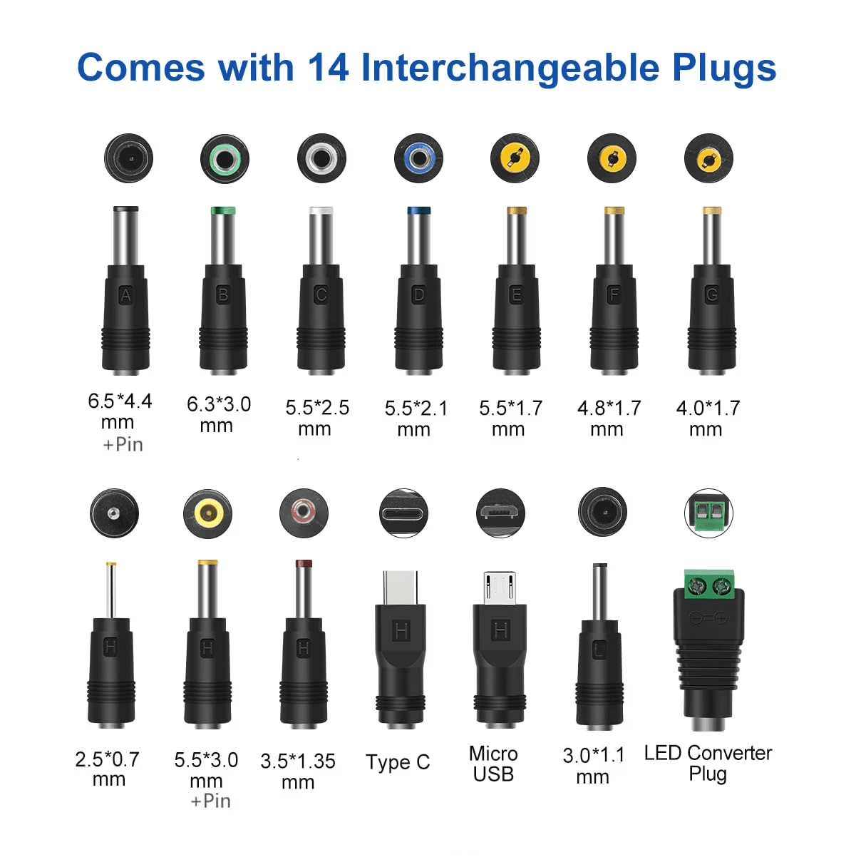 USB to DC Power Cable, DC 5V Power Cord 5.5 2.1mm Jack Charging Cable with 14 Interchangeable Plugs Addapters for 5V Devices