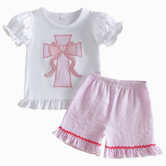 Paguaki Toddler Girl 2T 3T 4T Summer Clothes 2Pcs Outfit Butterfly Short Sleeve Tee and Elastic Waist Shorts Cute Casual Set
