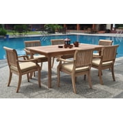 Teak Dining Set:6 Seater 7 Pc - 71" Rectangle Table and 6 Stacking Arbor Arm Chairs Outdoor Patio Grade-A Teak Wood WholesaleTeak #WMDSAB9
