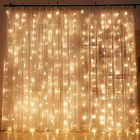 Outdoor Home Decorations Twinkle Star 300 LED Window Curtain String Light Wedding Party Home Garden Bedroom Outdoor Indoor Wall Decorations, Warm White ()