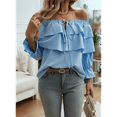 thumbnail image 7 of Women'S Off Shoulder Ruffle Trendy Summer Fashion Long Sleeve Blouse Sexy- Dressy Casual Layered Tops Light Blue L, 7 of 7