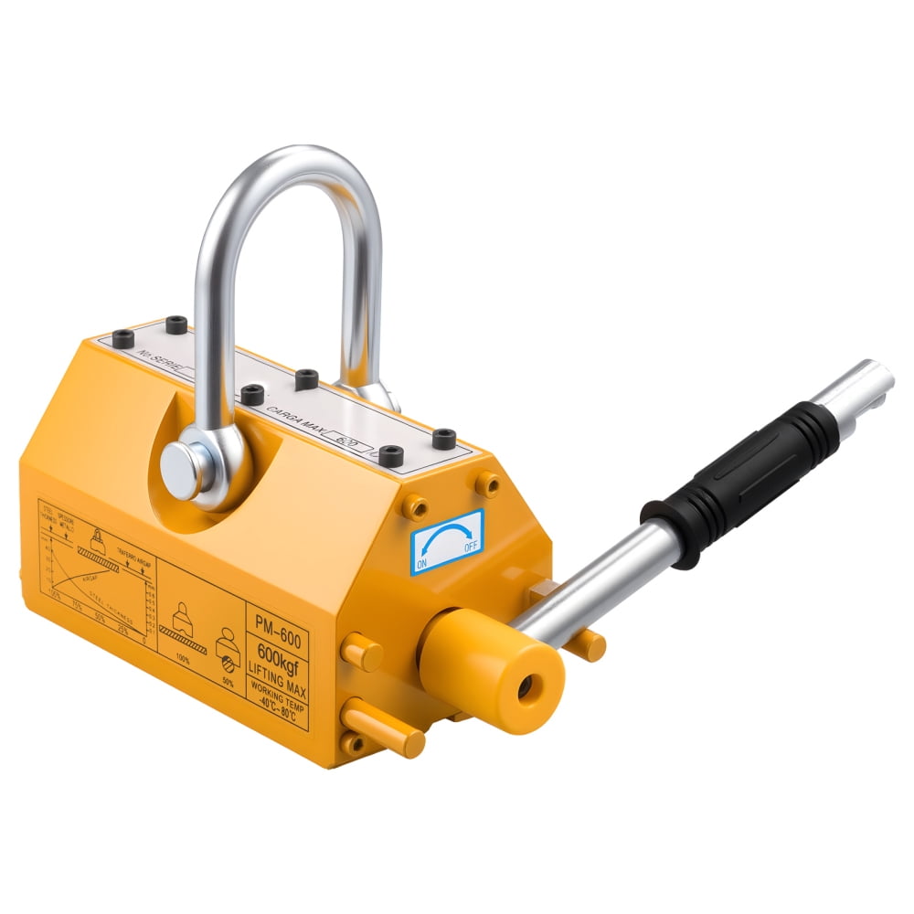 Permanent Magnetic Lifter, 1320 lbs Pulling Capacity, Heavy Duty N42 Neodymium Lifting Magnet with Release Handle and Steel Hook, Used in Shop Crane and Hoist, for Lifting Plate Steel, Board