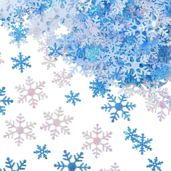 6 Bags 3 Sizes Snowflake Confetti Winter Sequins Snowflakes Confetti White Blue Plastic Sequin Christmas Snow Glitter for Wedding Birthday Holiday Celebration Party Decorations Supplies