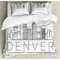 thumbnail image 1 of Denver Duvet Cover Set King Size, Minimalist City Linear Scenery Design with Skyscrapers Apartments Urban Modern, Decorative 3 Piece Bedding Set with 2 Pillow Shams, White Black, by Ambesonne, 1 of 3