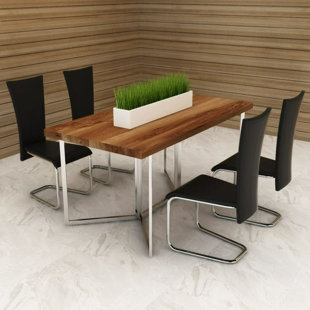 Kepooman Modern Faux Leather Kitchen Chair With Cutout Back Set Of 4 Black Walmart Com Walmart Com