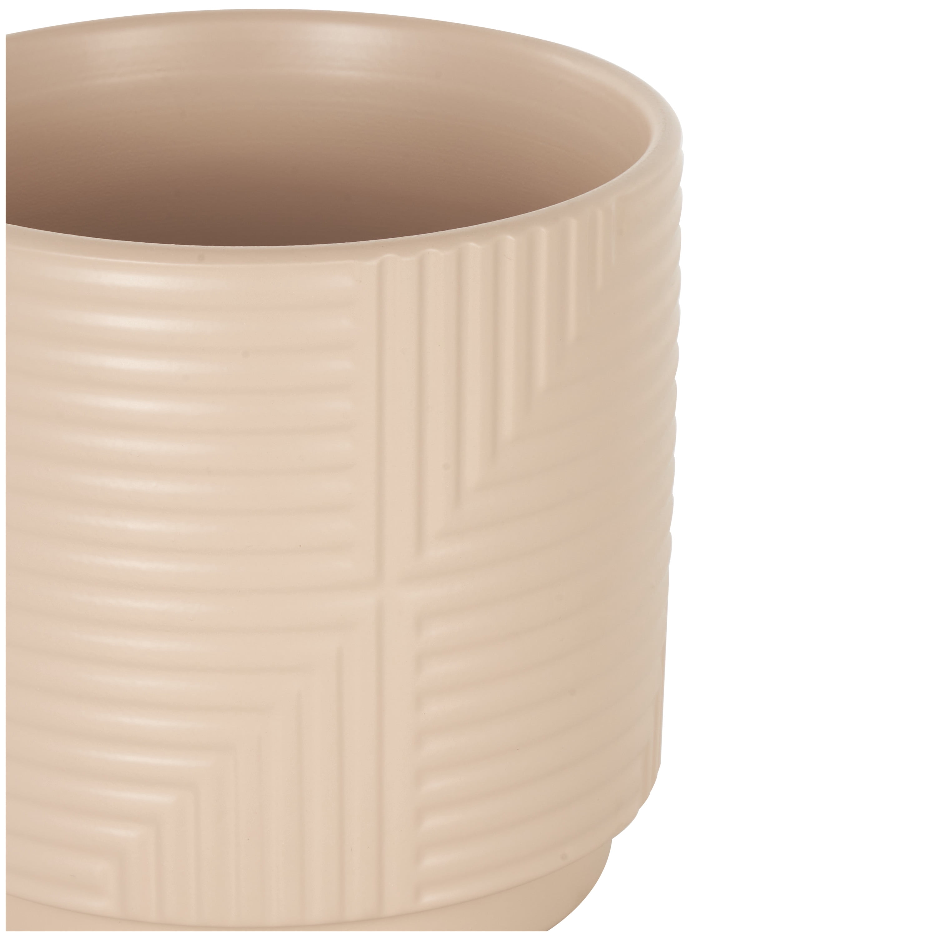 DecMode 7", 6", 5"W Pink Ceramic Geometric Planter with Layered Square Shaped Grooves (3 Count)
