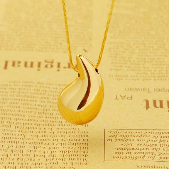 Vintage 14K Yellow Gold chunky dome drop necklaces for women fashion glossy thick teardrop necklace jewelry gift
