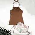 thumbnail image 7 of Halter Tankini Swimsuits for Women Modest Summer Beach Bathing Suits 2 Piece Tankinis Sets with Boyshorts(Khaki XL), 7 of 7