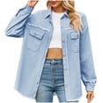 thumbnail image 2 of Viikei Jackets for Women Clearance under $10,Women's Fashion Color Lapel Look Slimmer Sleeve Denim Jacket Light Blue L, 2 of 6