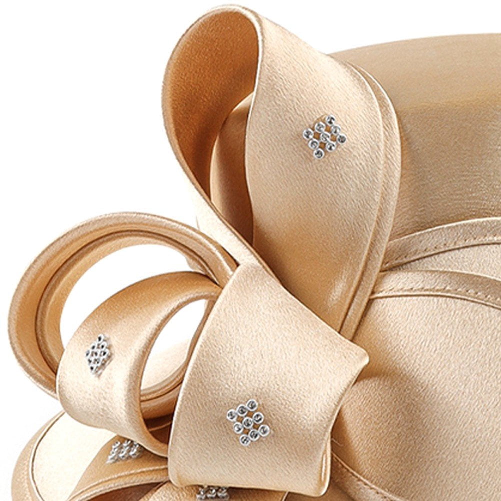 Jiibva Satin Cloth Church Hat Women Wide Brim Hat Elegant Wedding Photography Hat Female Banquet Fancy Fascinator Formal Hat