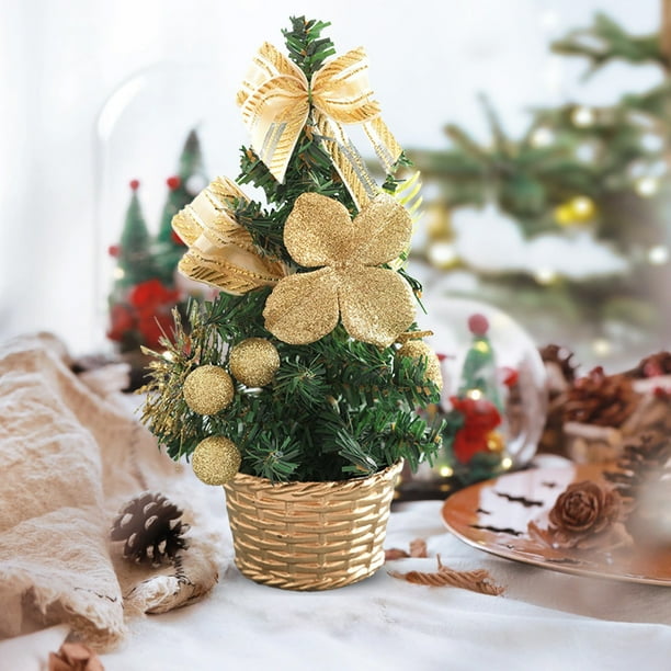 pstuiky Mini árbol de Navidad, adornos de escritorio, juego de decoración navideña para el hogar, corona navideña pequeña