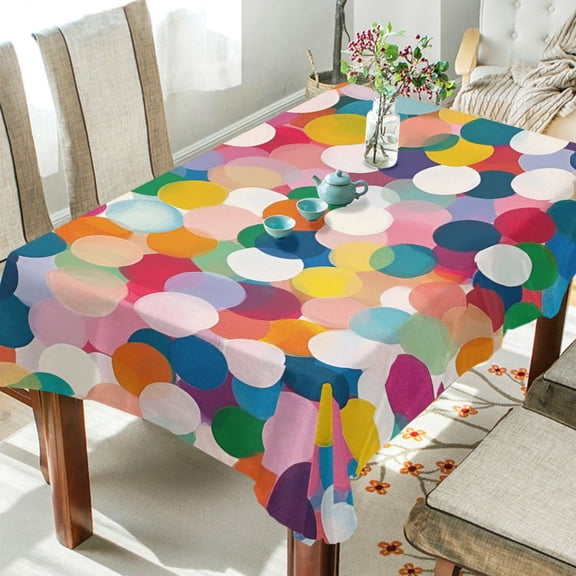 Yayeee Tablecloths 54" x 54" Rectangle Wrinkle Resistant Party Table Cover, Dark Colorful Circles