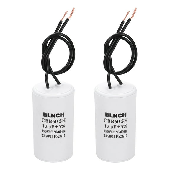 Uxcell 2 Pcs CBB60 Running Capacitor, 12uF 450V 2 Wire Electric Air Compressor Motor Run Starting Capacitor for Washing Machine, Refrigerator, Air Conditioner, White