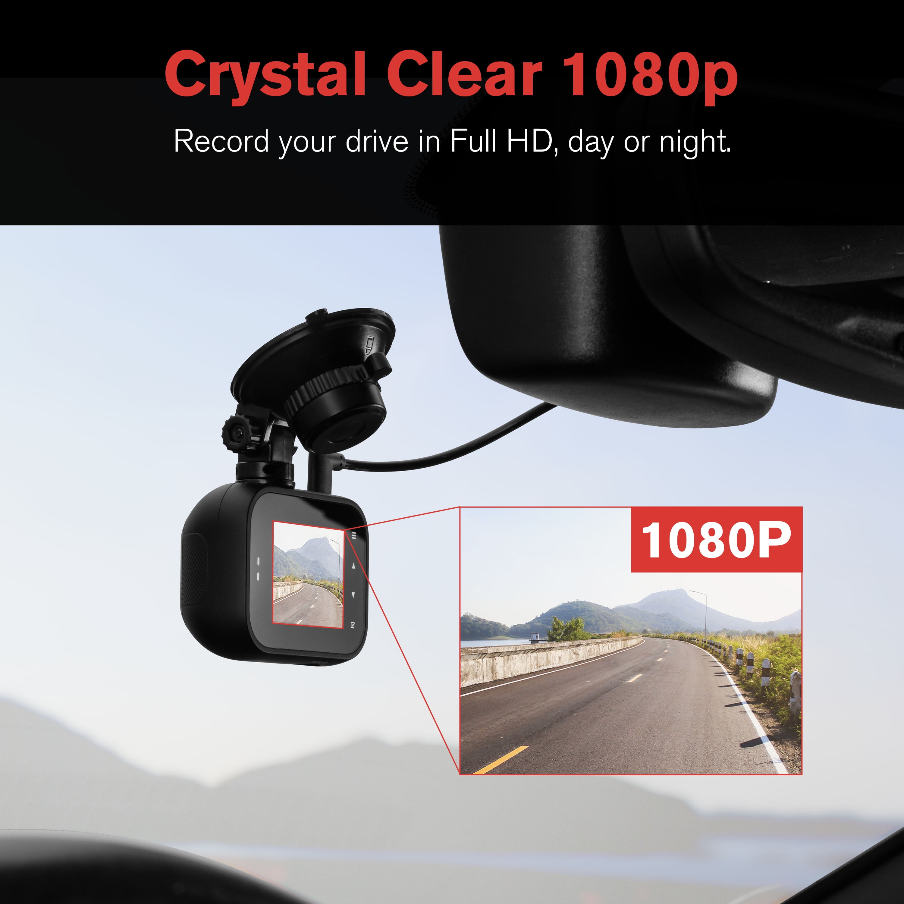 YADA Roadcam 1080p Compact Dash Cam with G-Sensor Smart Collision Detection, Motion Sensor Built-in, Full-HD Night Parking Surveillance, Easy Windshield Mount, BT533146F, YADA 1080P ROAD CAM GEN 2