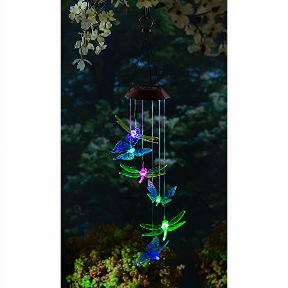 Evergreen 26 in. Dragonfly and Butterfly Color-Changing Solar Mobile