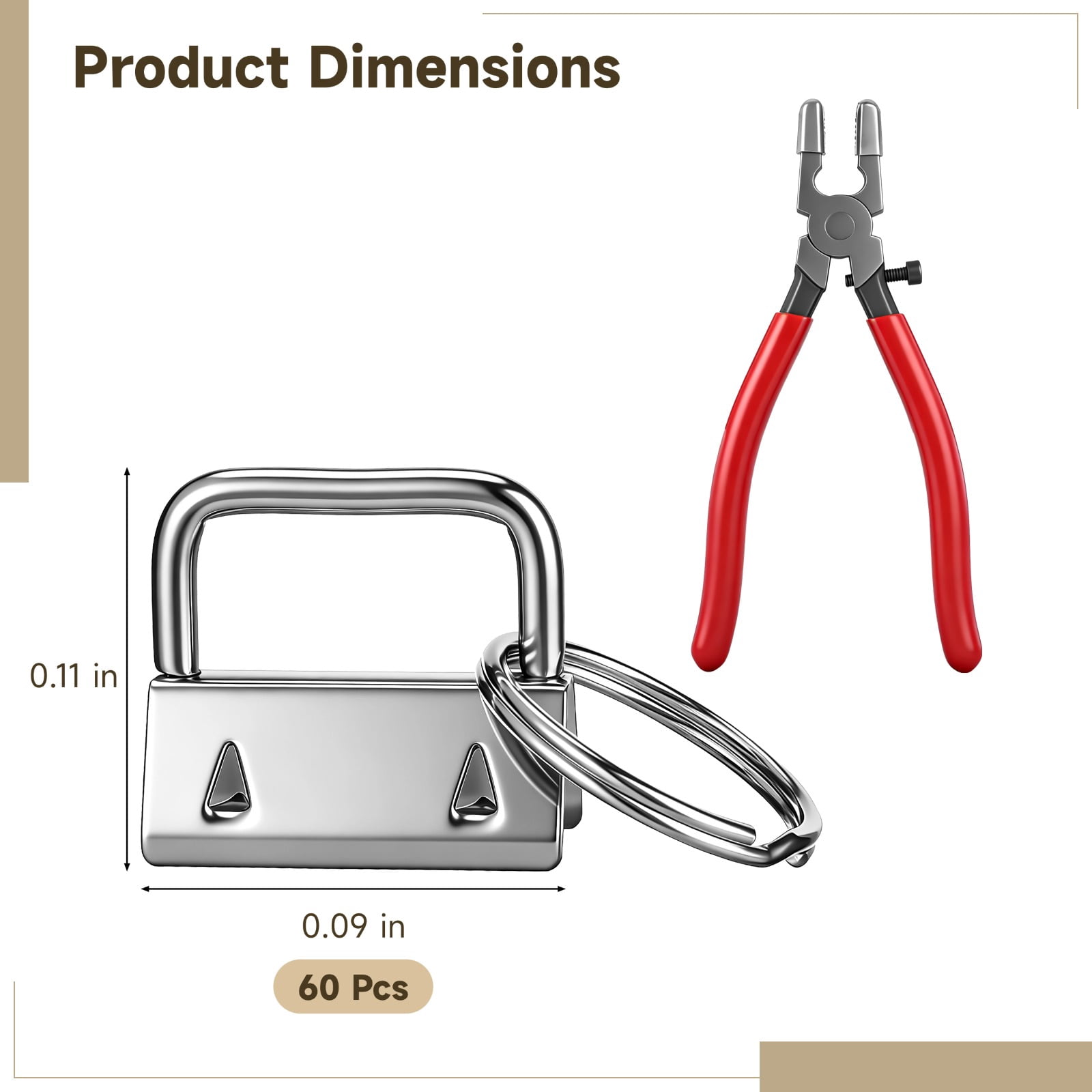 61 Pcs Keychain Hardware Set with Key Fob Pliers Tool, Includes 60 Metal Key Fob Clips with Attached Key Rings, Heavy Duty Wristlet Making Supplies for Wristlet, Lanyard, Chain