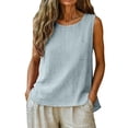 thumbnail image 2 of Paiwinds Women's Sleeveless Linen Blend Tank Top with Pocket, Casual Loose Fit Summer Blouse, Solid Color Round Neck Tunic Shirt, 2 of 7