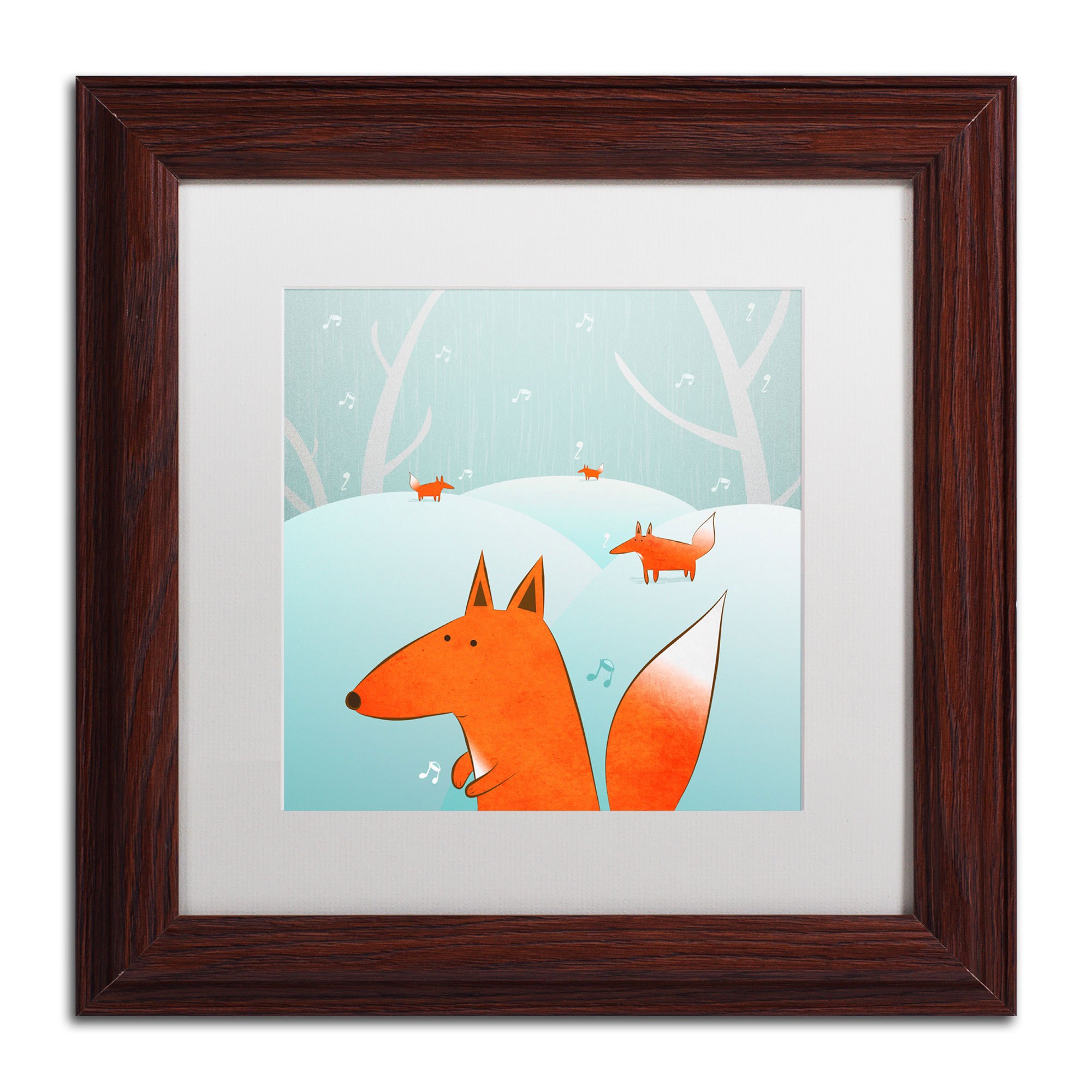 Trademark Fine Art "Winter Foxes" Canvas Art by Carla Martell, White Matte, Black Frame