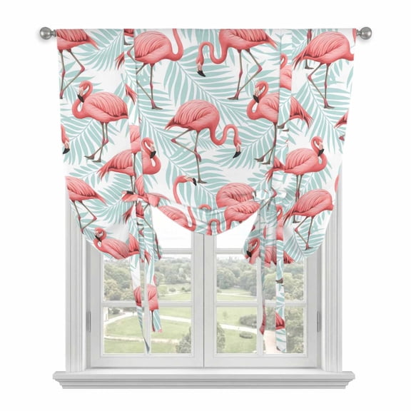 Pink Flamingo Balloon Curtains for Windows, Bedroom Curtains 54 Inch Length, Blue Summer Tropical Plants Leaves Tie Up Curtains Panels Thermal Insulated Bathroom Curtains Window 42"x54"