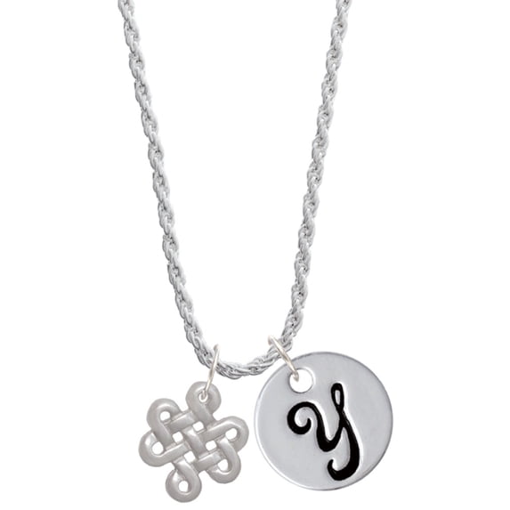 Delight Jewelry Medium Open Infinity Knot Silvertone Script Initial Disc - Y - Charm Necklace, 20"+3"