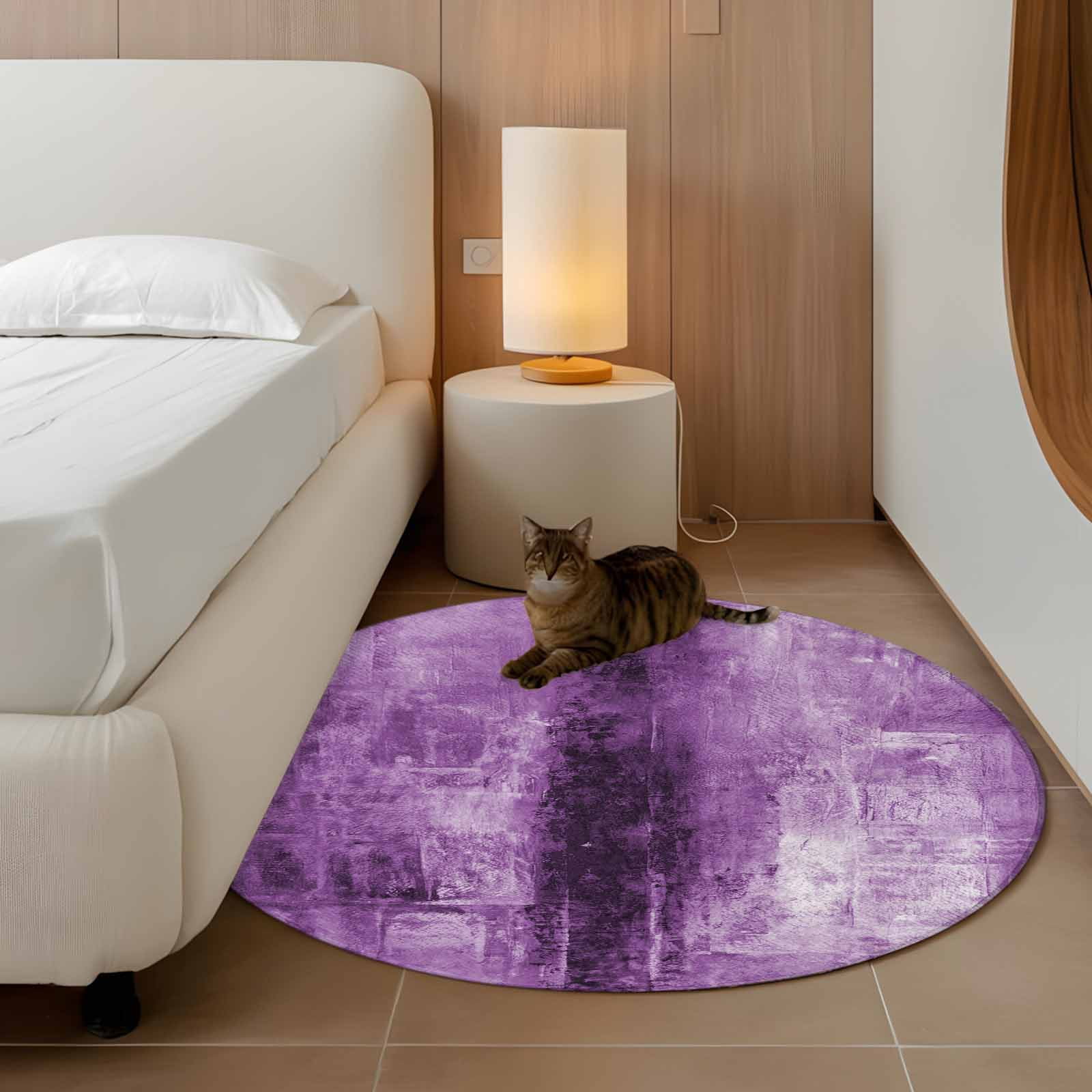 Purple Round Area Rug 4 FT, Non Slip Indoor Outdoor Rug, Retro Oil Painting Modern Abstract Art Aesthetics Washable Soft Circular Carpet Non-Shedding Floor Mat for Coffee Table Nursery Foyer Balcony