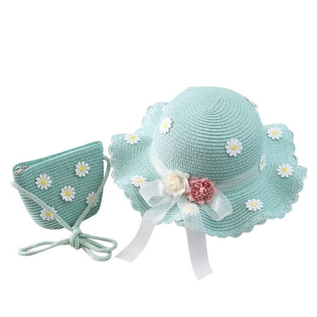 

Relanfenk Baby Hats Children Girl Summer Sunscreen Sunshade Straw Beach Sun + Straw Bag Hat