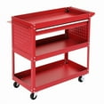 thumbnail image 5 of Three layer auto repair tool cart, thickened tool cart, with hooks and drawers, convenient to move metal heavy-duty multifunctional cart, red, 5 of 5