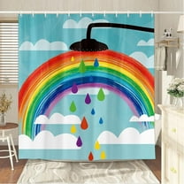 Funny Rainbow Shower Curtain for Kids, Colorful Rainbow White Cloud on Blue Sky Bathroom Curtains, Cute Creative Kids Cartoon Fabric Shower Curtain Sets with hooks 72X72 Inches