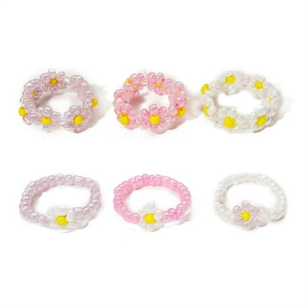 IEFSHINY Flower Ring Set for Women Cute Stackable Joint Finger Rings Size Mixed Rings Pack