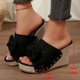 thumbnail image 7 of Rokmnt Womens Bow Wedges Dress Sandals 2026 Fashion Leopard Bride Wedding Bowknot Platform Chunky Heeled Slip on Pumps Casual High Heels Summer Shoes Black Size 6, 7 of 7