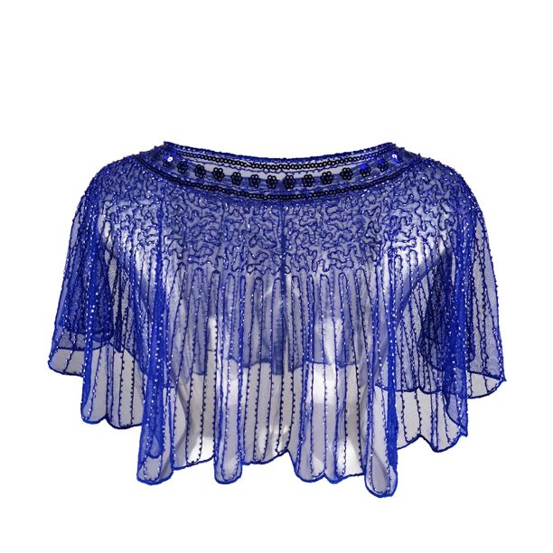 Chal de poliéster para mujer, estilo liso, con cuentas, lentejuelas y cordón, para noche