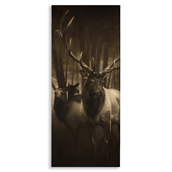 Stupell Industries Farmhouse Strong Buck and Woodland Deer Portrait Realistic Drawing Canvas Art, 10 x 24, by Cole Johnson