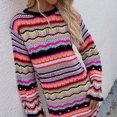 thumbnail image 5 of SCSAlgin Women Crochet Knit Mini Dress Long Sleeve Colorful Stripe Mesh Casual Sweater Dress Summer Beach Wear, 5 of 7